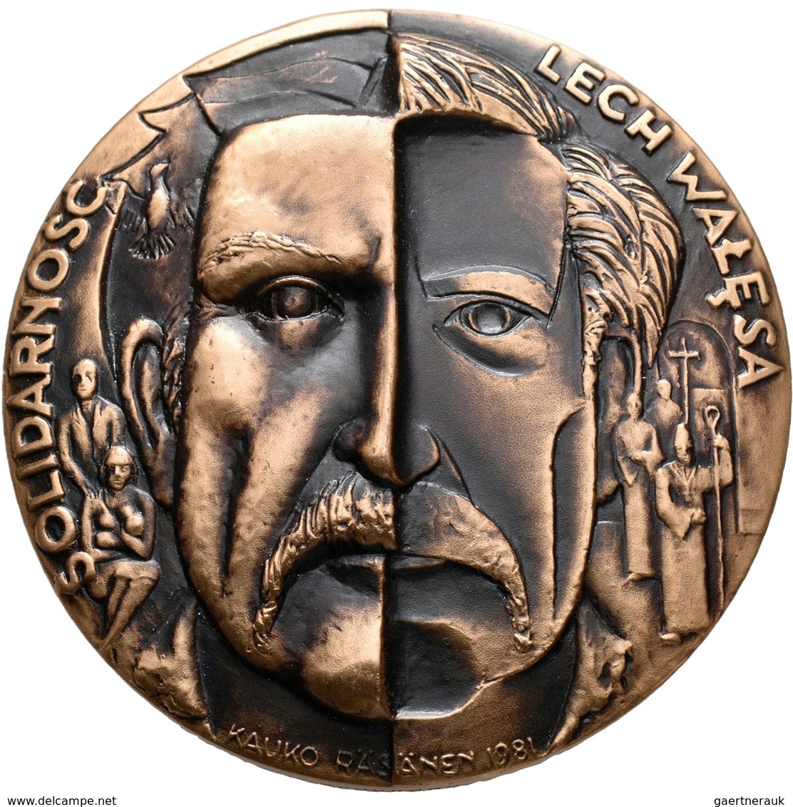 Medaillen Alle Welt: Polen: Bronze-Gedenkmedaille 1981, Von Kauko Räsänen, Auf Lech Walesa, Polnisch - Ohne Zuordnung