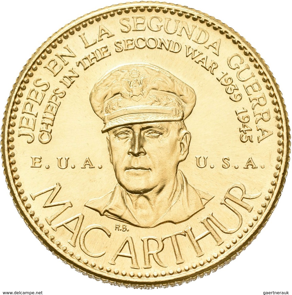 Medaillen Alle Welt: USA: Douglas Mac Arthur, US-General (1880-1964); Goldmedaille 1957 Der Banco It - Ohne Zuordnung