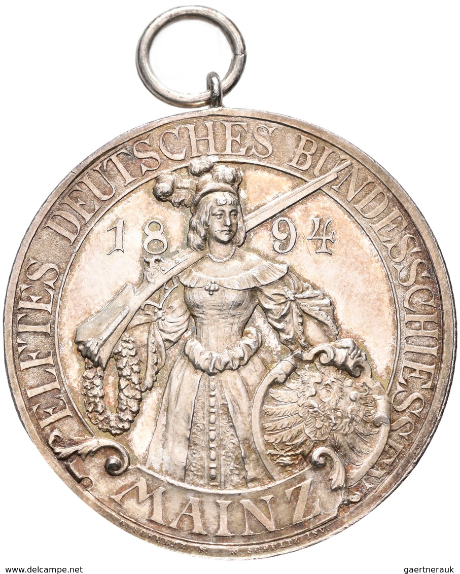 Medaillen Deutschland: 11. Deutsches Bundesschiessen 1894 In Mainz: Silbermedaille 1894 Von O. Schul - Otros & Sin Clasificación