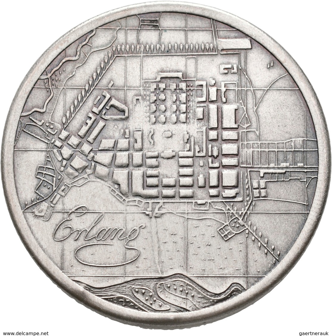 Medaillen Deutschland: Erlangen: Steck-Medaille 1976, Stadtansicht / Grundriss Der Stadt, Inhalt: 16 - Altri & Non Classificati