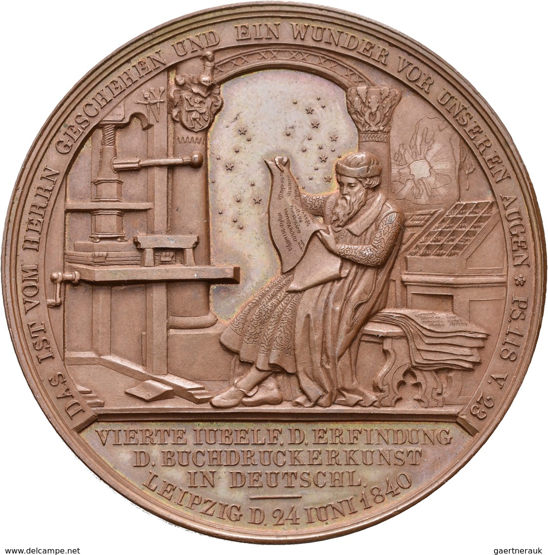 Medaillen Deutschland: Leipzig: Bronzemedaille 1840 Von König/Loos, Auf Die 400 Jahrfeier Der Erfind - Altri & Non Classificati