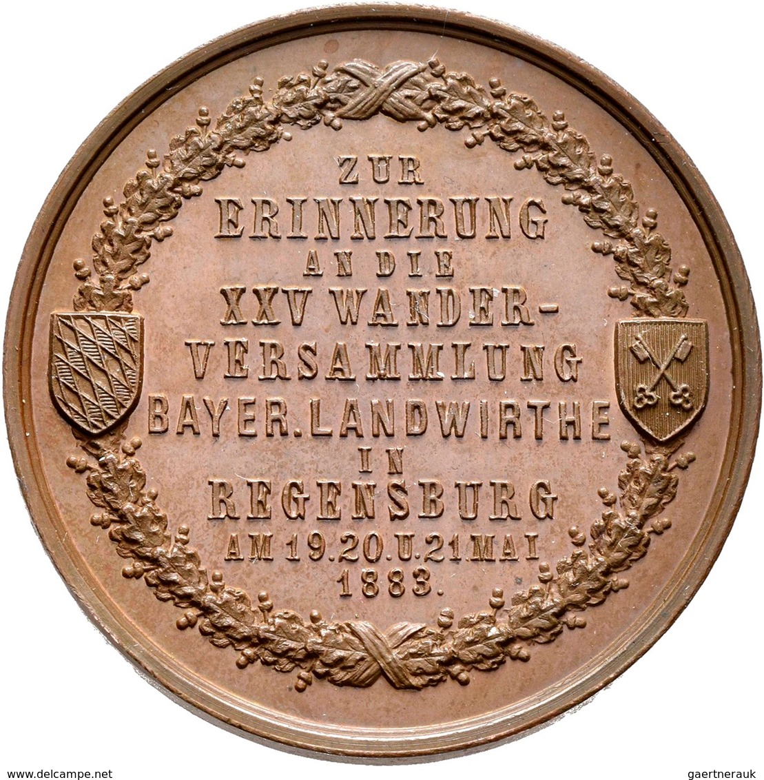 Medaillen Deutschland: Regensburg: Bronzemedaille 1883, Auf Die 25. Wanderversammlung Bayrischer Lan - Sonstige & Ohne Zuordnung