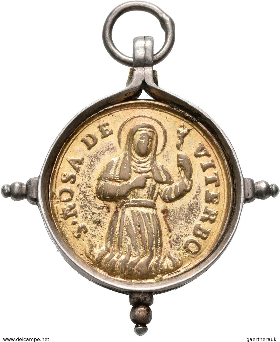 Medaillen - Religion: Italien/Viterbo: Vergoldete Wallfahrtsmedaille, 18. Jahrhundert, Av: S. ROSA D - Non Classificati