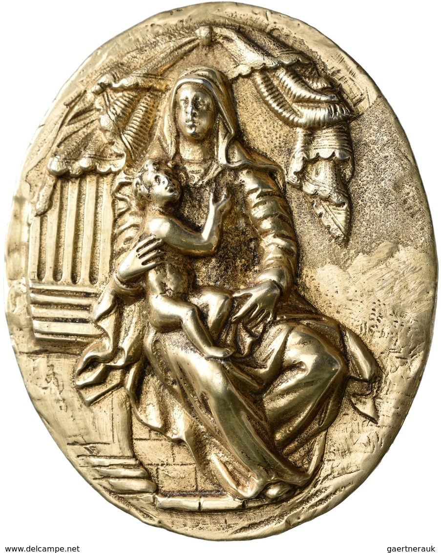 Medaillen - Religion: Ovale Silberguss-Plakette, Vergoldet, „Madonna Mit Kind", Peter Flötner? (um 1 - Ohne Zuordnung