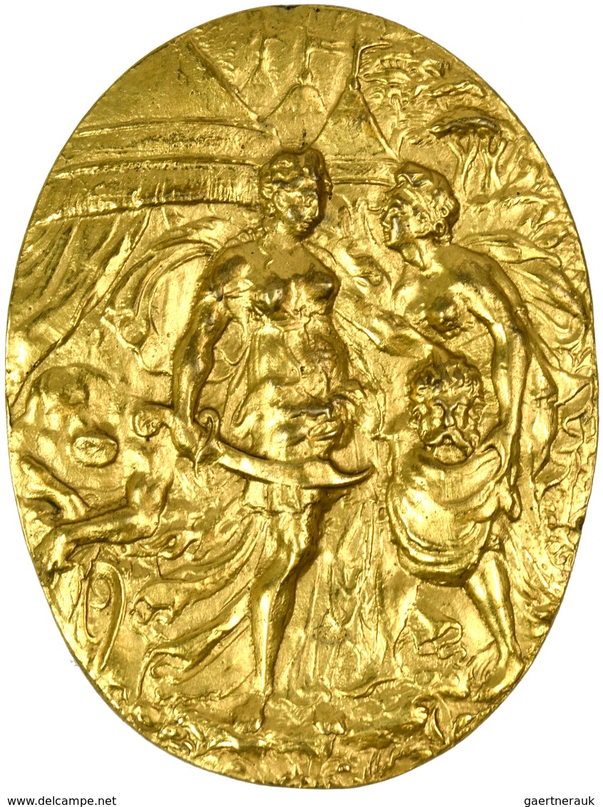 Medaillen - Religion: Ovale Silbergussplakette O. J. Vergoldet, Enthauptung Johannes Des Täufers, 85 - Unclassified