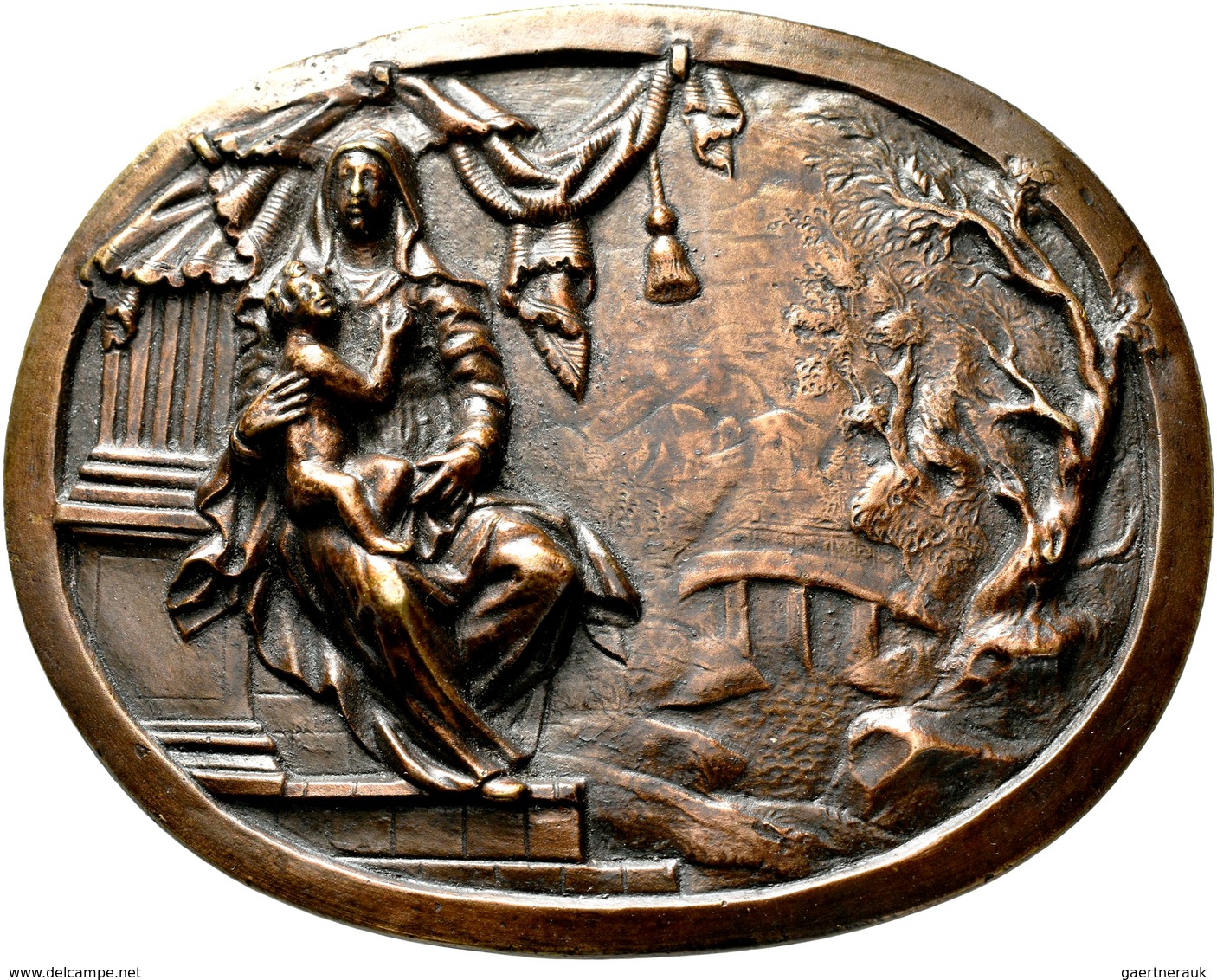 Medaillen - Religion: Süddeutschland: Ovale Bronzeguss–Plakette „Madonna Mit Kind", Nach Vorlage Pet - Non Classificati