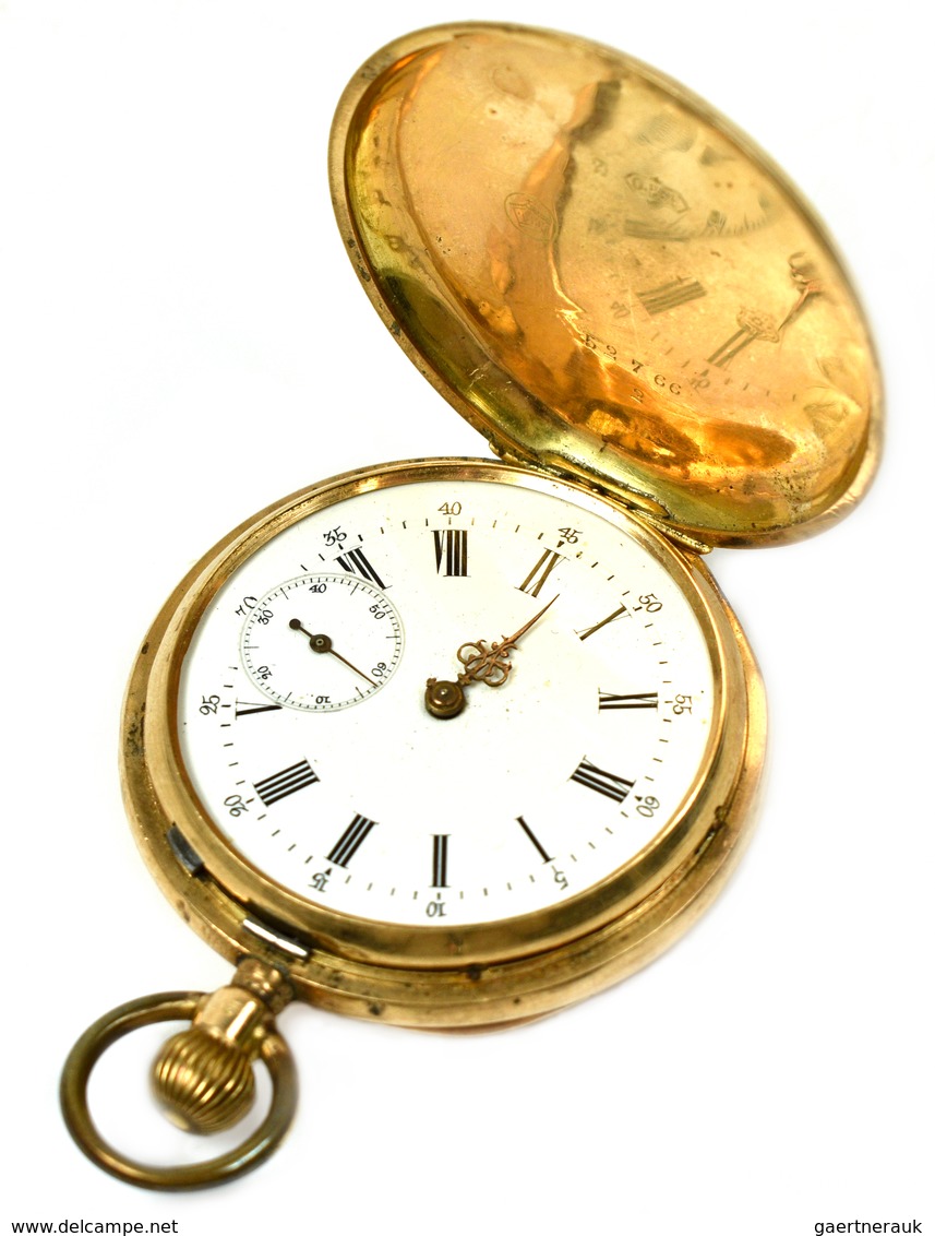 Uhren: Goldene Herrenarmbanduhr, Beide Deckel (Vorder- Und Rückseite) Gepunzt "585", Glas Fehlt, Led - Otros & Sin Clasificación