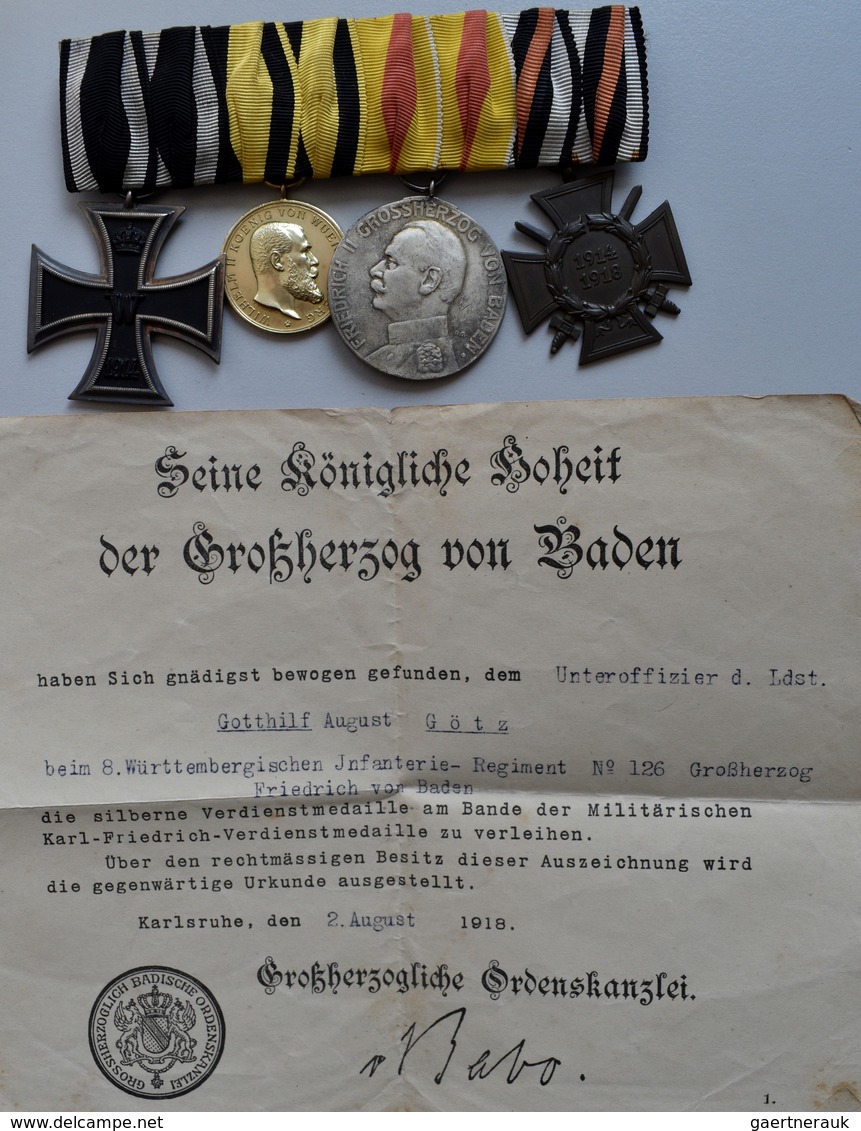 Orden & Ehrenzeichen: Ordenspange Mit Eisernem Kreuz II. Klasse 1914, Medaille Für Tapferkeit Und Tr - Andere & Zonder Classificatie