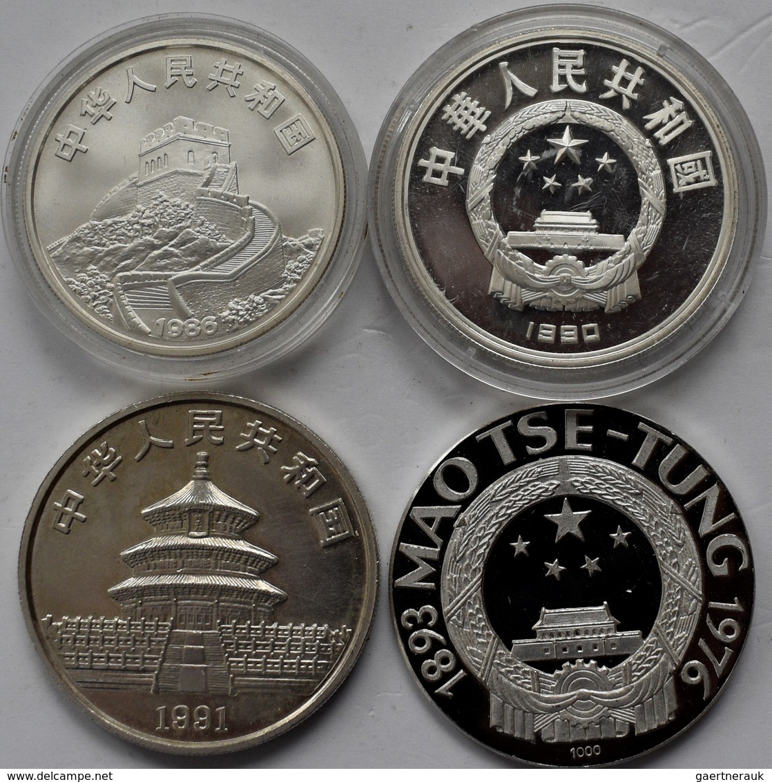 China - Volksrepublik: Kleines Lot 4 Stück: 5 Yuan 1986 Schiff (KM# 152); 10 Yuan 1990 Hochsprung (K - China