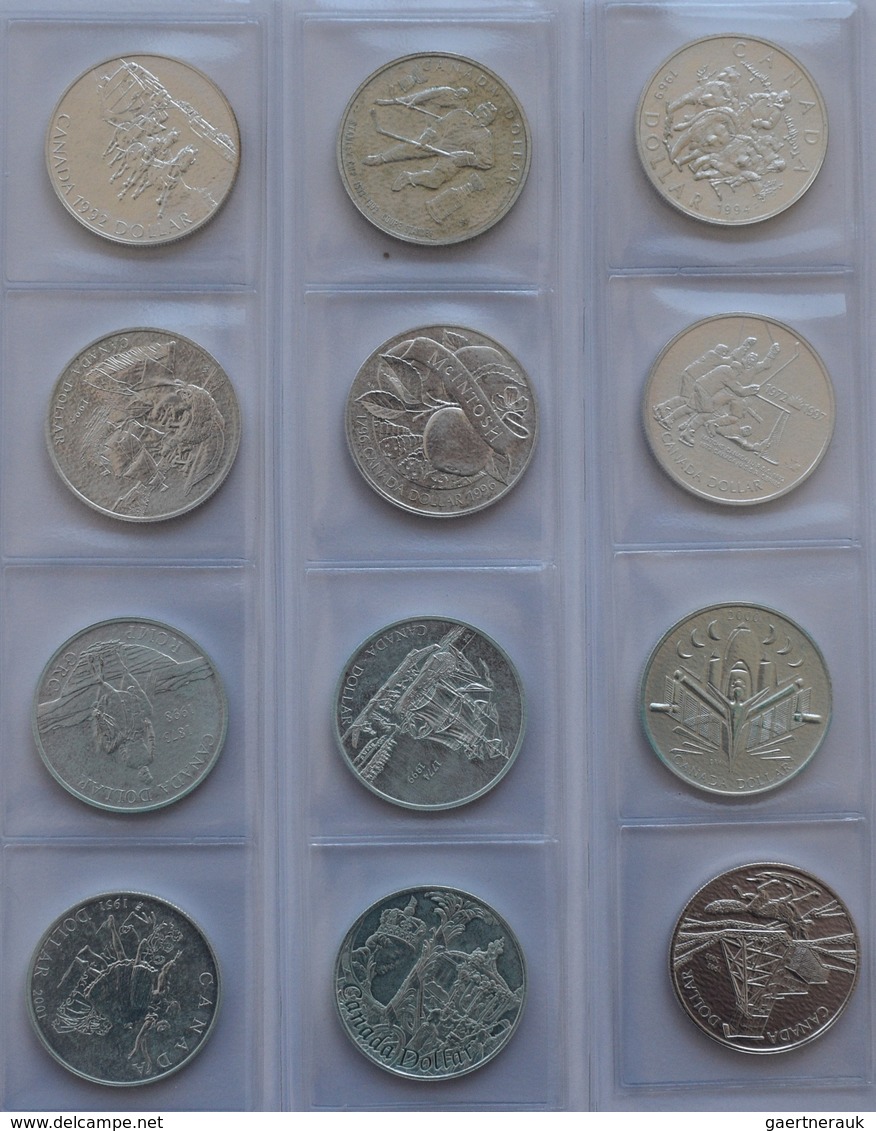 Kanada: Ein Album Mit 45 Silbermünzen Aus Kanada. Dabei 28 Gedenkdollar 1980-2007 Sowie 17 X 1 OZ Ma - Canada