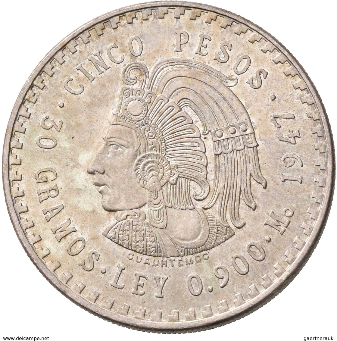 Mexiko: Lot 7 Silbermünzen; 8 Reales 1890, 1 Peso 1910, 2 Pesos 1921, 5 Pesos 1947, 5 Pesos 1953, 25