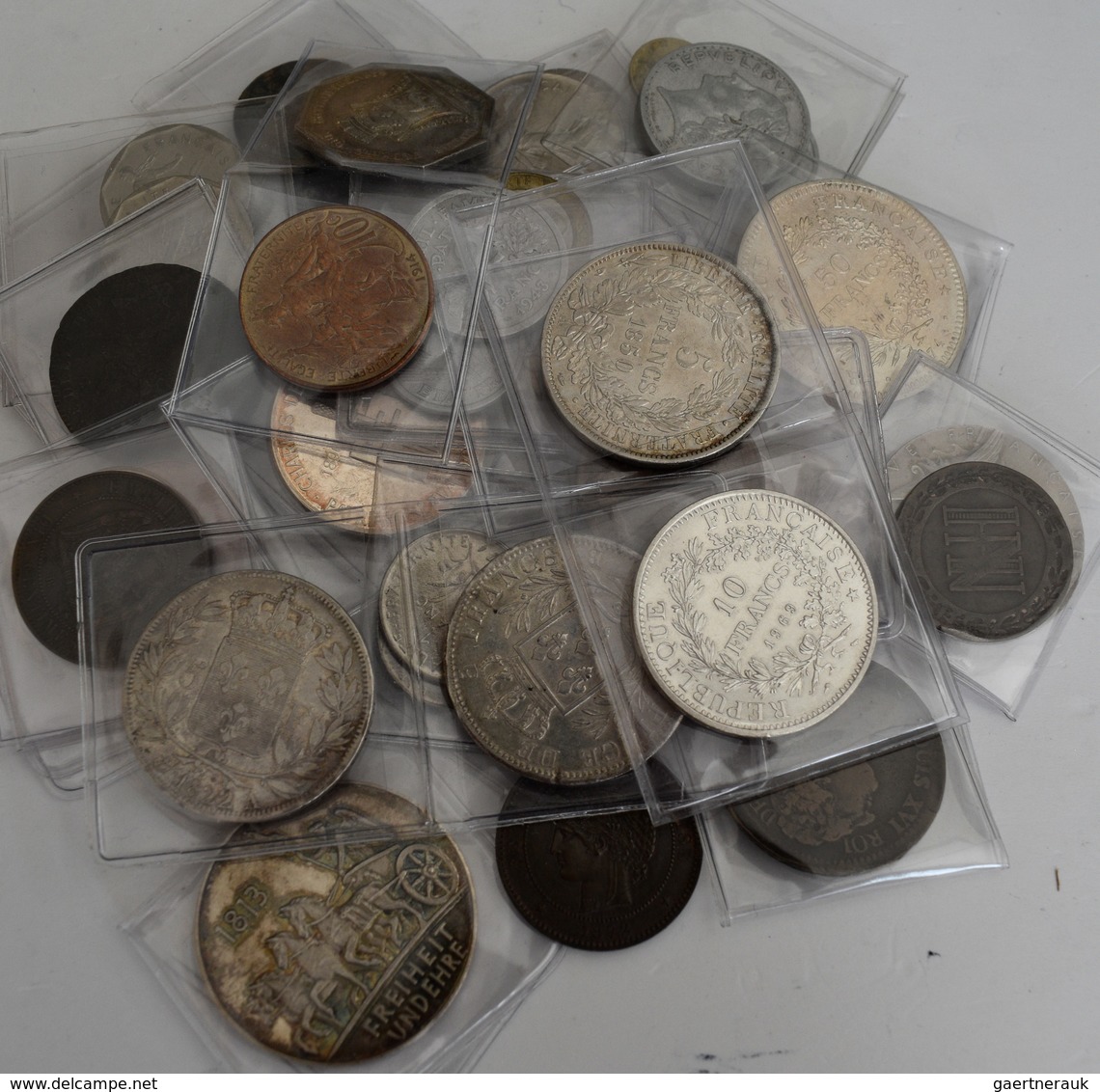 Frankreich: Lot 44 Münzen, Medaillen Und Jetons In Silber Und Bronze, U.a. Dabei: 5 Francs 1814, 5 F - Other & Unclassified