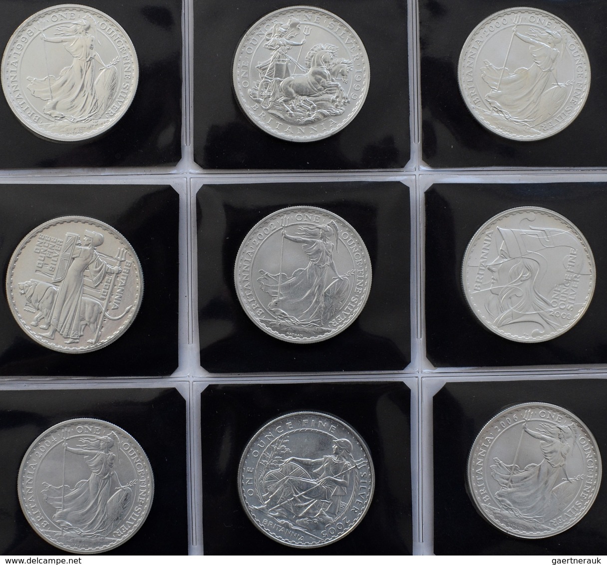 Großbritannien: Lot 9 X 1 OZ Silber Britannia Der Jahre 1998-2006. - Otros & Sin Clasificación