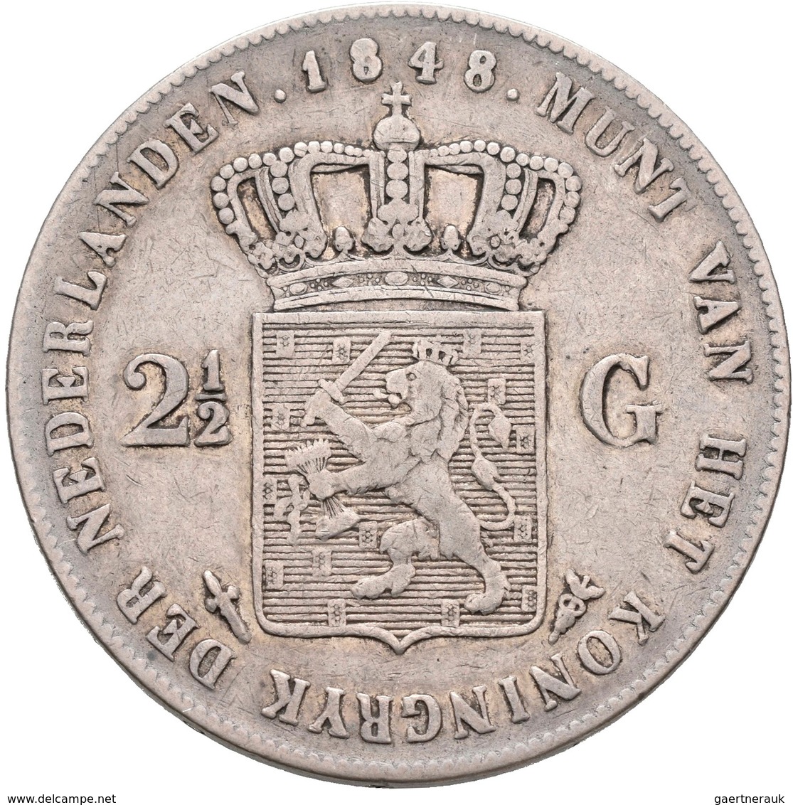 Niederlande: Lot 5 Stück; 2½ Gulden 1848, 1871,1939,1944,1964, Sehr Schön, Sehr Schön-vorzüglich, Vo - 1795-1814 : Protectorado Francés & Napoleónico
