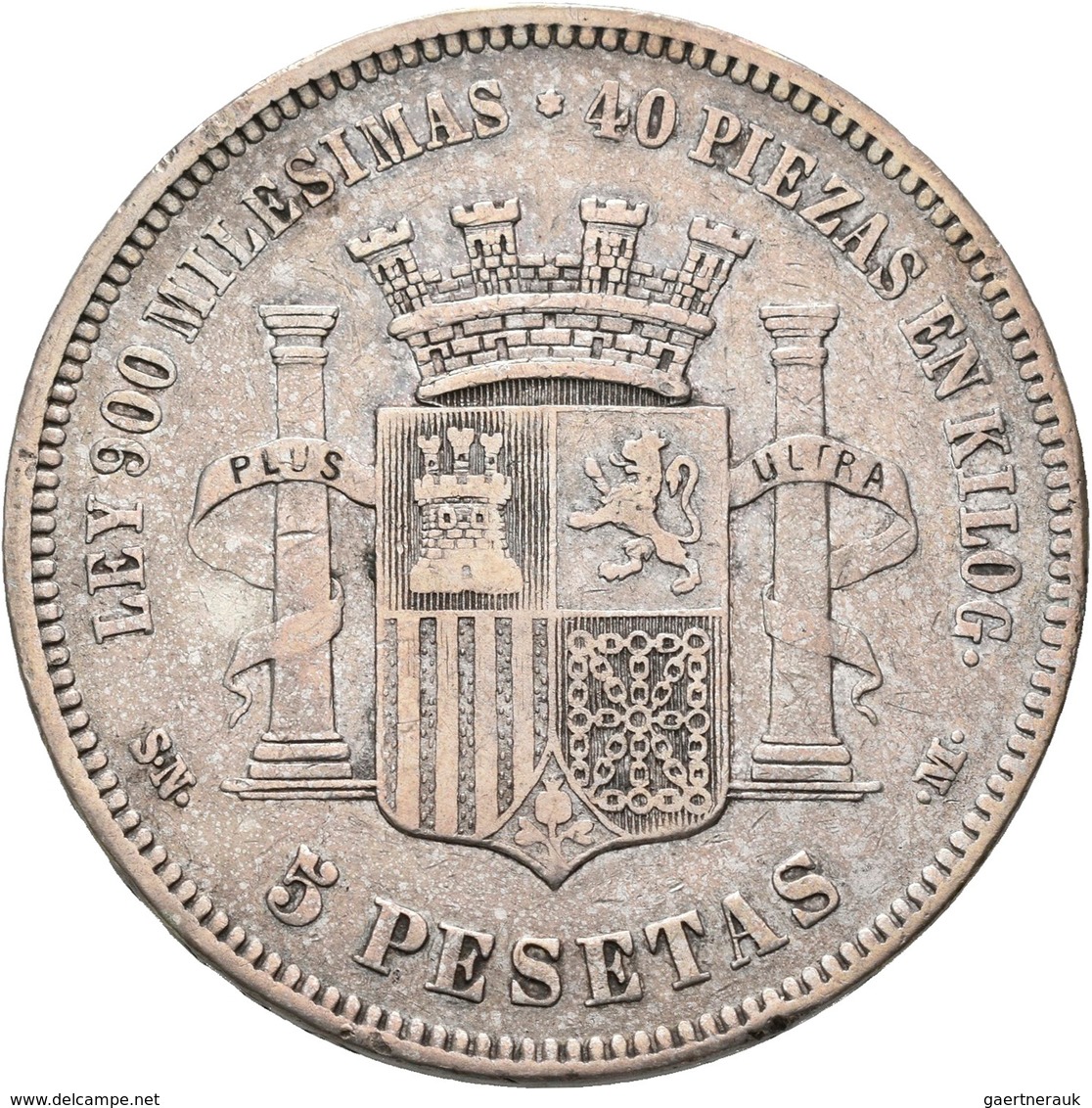 Spanien: Lot 8 Stück; 8 X 5 Pesetas: 1870, 1871 (2x), 1877, 1885, 1889, 1893, 1897, Sehr Schön, Sehr - Otros & Sin Clasificación