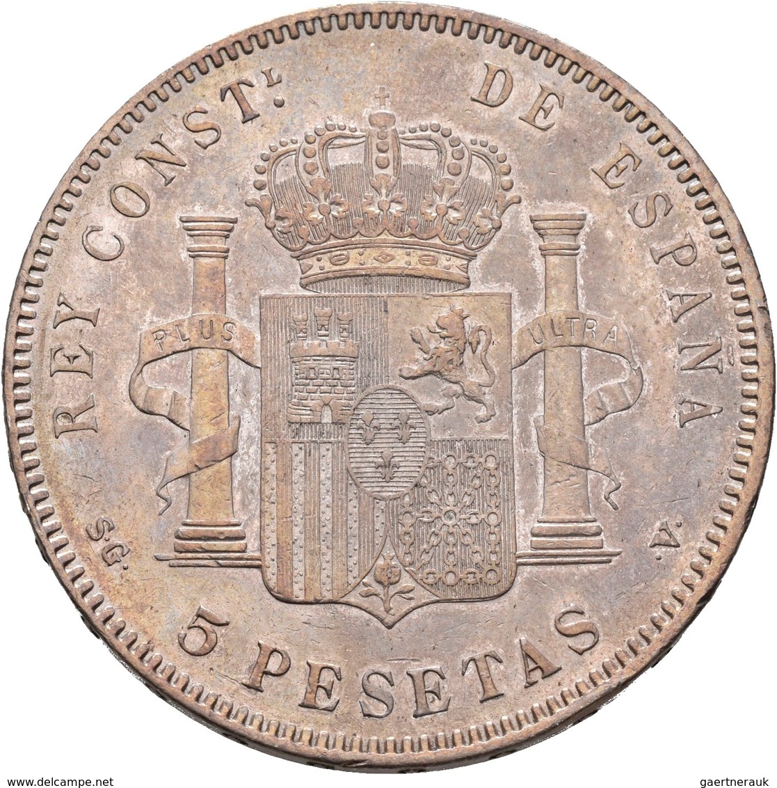 Spanien: Lot 8 Stück; 8 X 5 Pesetas: 1870, 1871 (2x), 1877, 1885, 1889, 1893, 1897, Sehr Schön, Sehr - Altri & Non Classificati