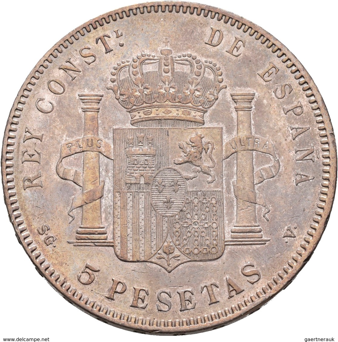 Spanien: Lot 8 Stück; 8 X 5 Pesetas: 1870, 1871 (2x), 1877, 1885, 1889, 1893, 1897, Sehr Schön, Sehr - Sonstige & Ohne Zuordnung