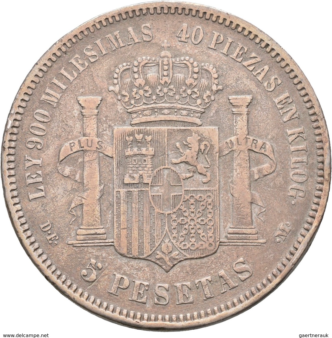 Spanien: Lot 8 Stück; 8 x 5 Pesetas: 1870, 1871 (2x), 1877, 1885, 1889, 1893, 1897, sehr schön, sehr