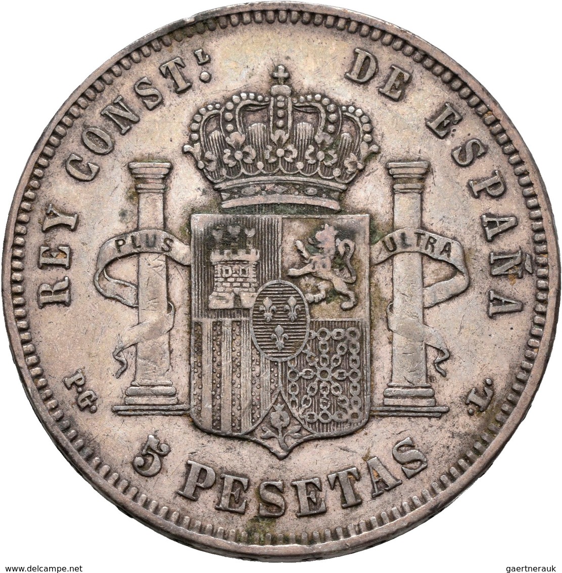 Spanien: Lot 8 Stück; 8 x 5 Pesetas: 1870, 1871 (2x), 1877, 1885, 1889, 1893, 1897, sehr schön, sehr