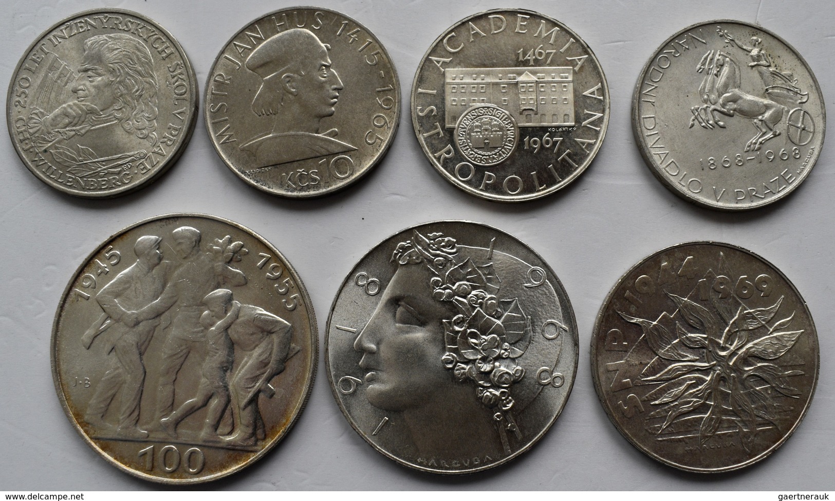 Tschechoslowakei: Kleines Lot 7 Silber Gedenkmünzen: 10 Kcs 1957, 1965, 1967, 1968; 25 Kcs 1969; 50 - Czechoslovakia