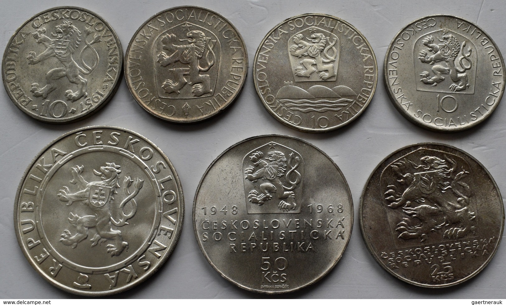 Tschechoslowakei: Kleines Lot 7 Silber Gedenkmünzen: 10 Kcs 1957, 1965, 1967, 1968; 25 Kcs 1969; 50 - Czechoslovakia