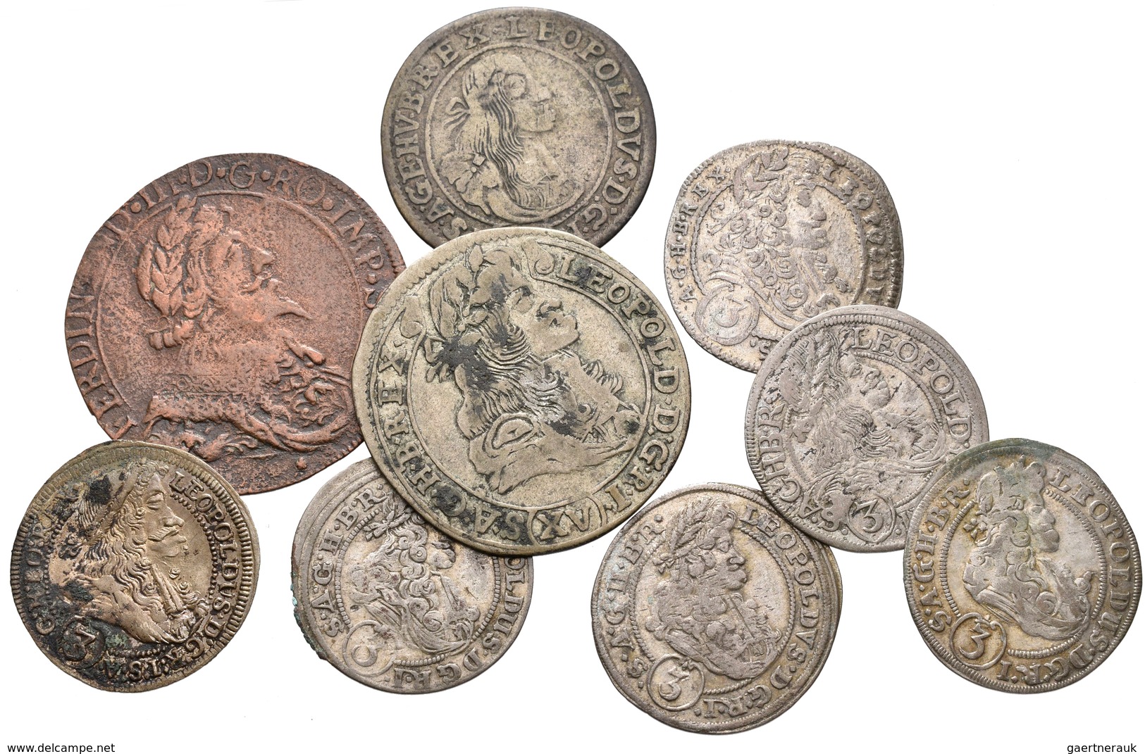 Haus Habsburg: Lot 10 Münzen; Dabei: 15 Kreuzer 1682, 6 Kreuzer 1667, 3 Kreuzer 1667, 1696 (2x), 169 - Otros – Europa