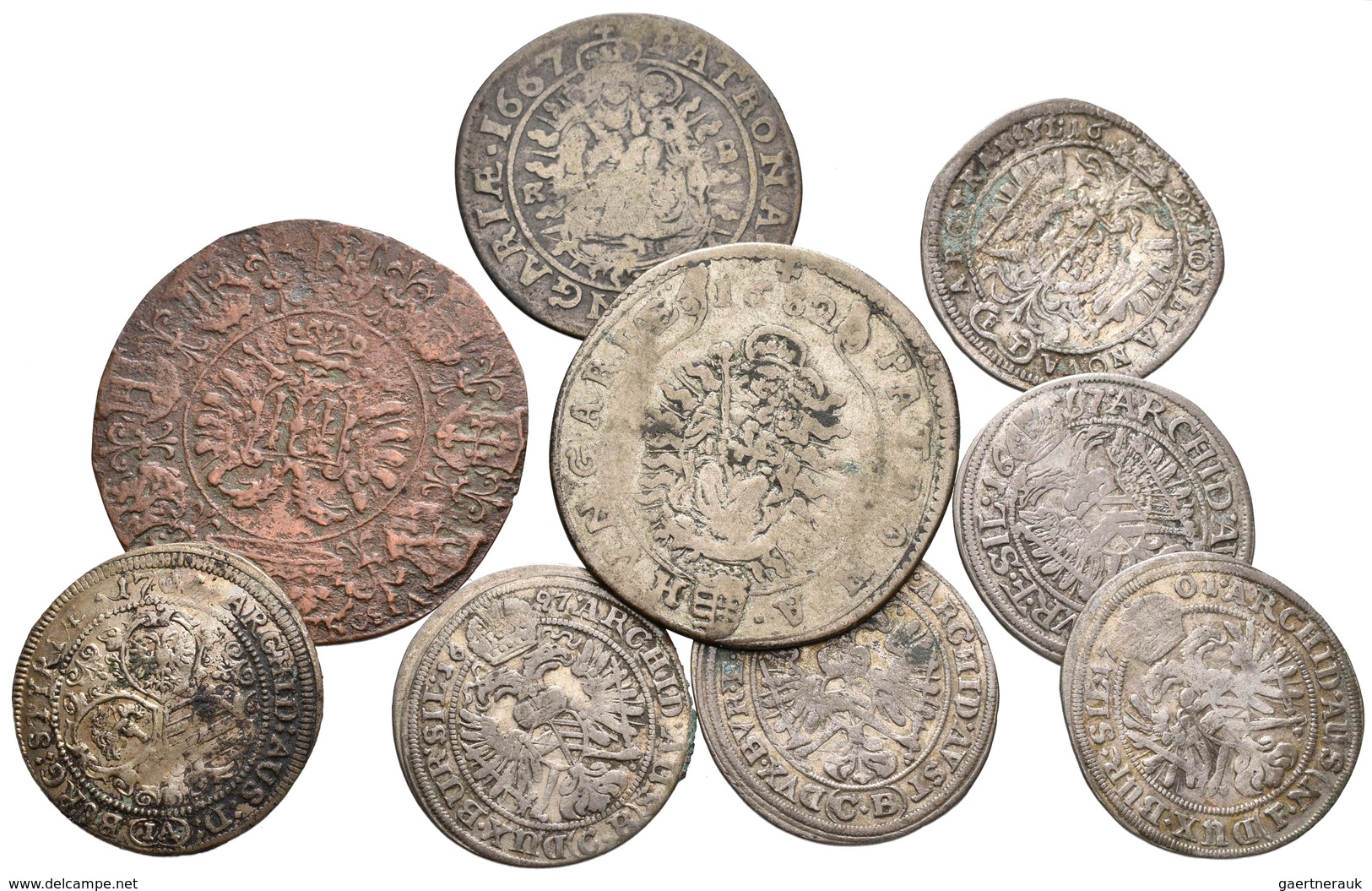 Haus Habsburg: Lot 10 Münzen; Dabei: 15 Kreuzer 1682, 6 Kreuzer 1667, 3 Kreuzer 1667, 1696 (2x), 169 - Otros – Europa