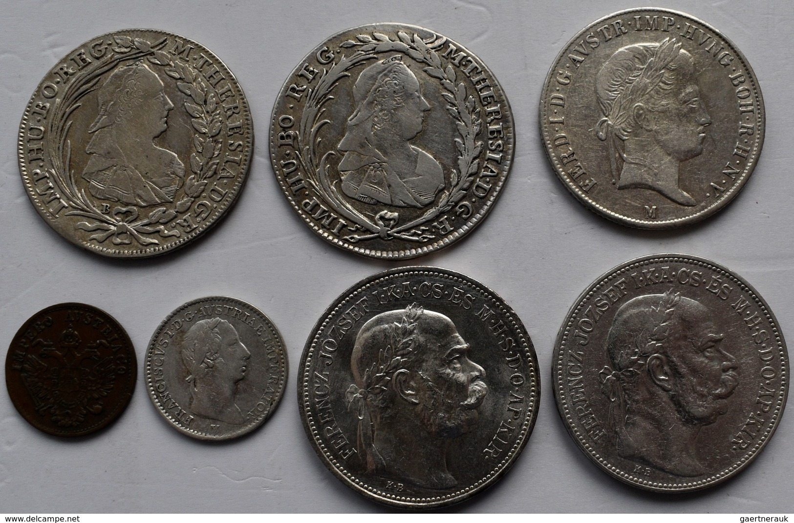 Haus Habsburg: Lot 7 Münzen: Maria Theresia Bis Franz Joseph I.: 3 X 20 Kreuzer, 1 Centesimo, 1/4 Li - Andere - Europa