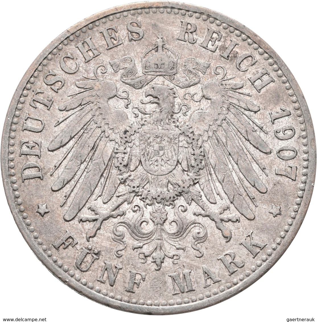 Deutsches Kaiserreich: Lot 4 Stück; Bayern 5 Mark 1904, Preußen 5 Mark 1876, 5 Mark 1907, 5 Mark 191