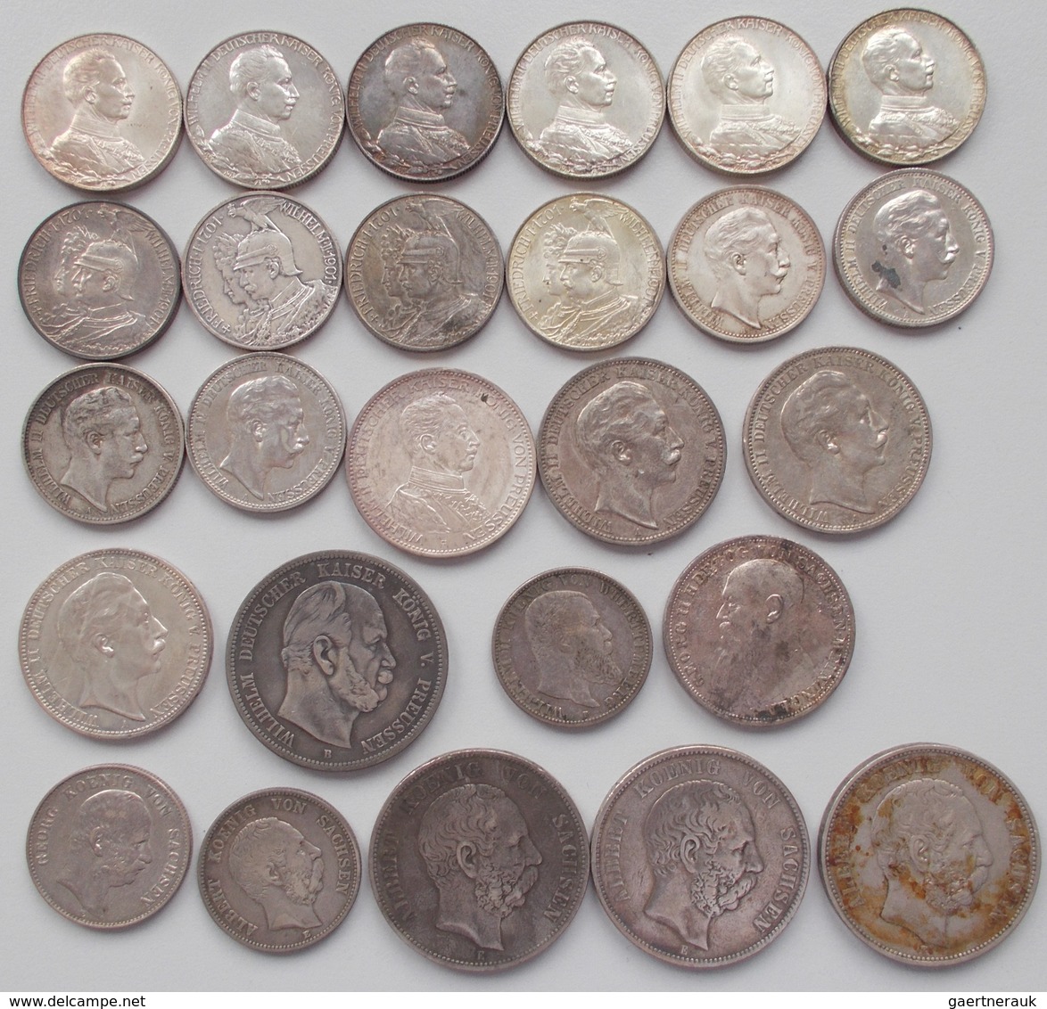 Umlaufmünzen 2 Mark Bis 5 Mark: Lot 26 Münzen, 2 Mark, 3 Mark, 5 Mark, überwiegend Preußen. - Taler Et Doppeltaler