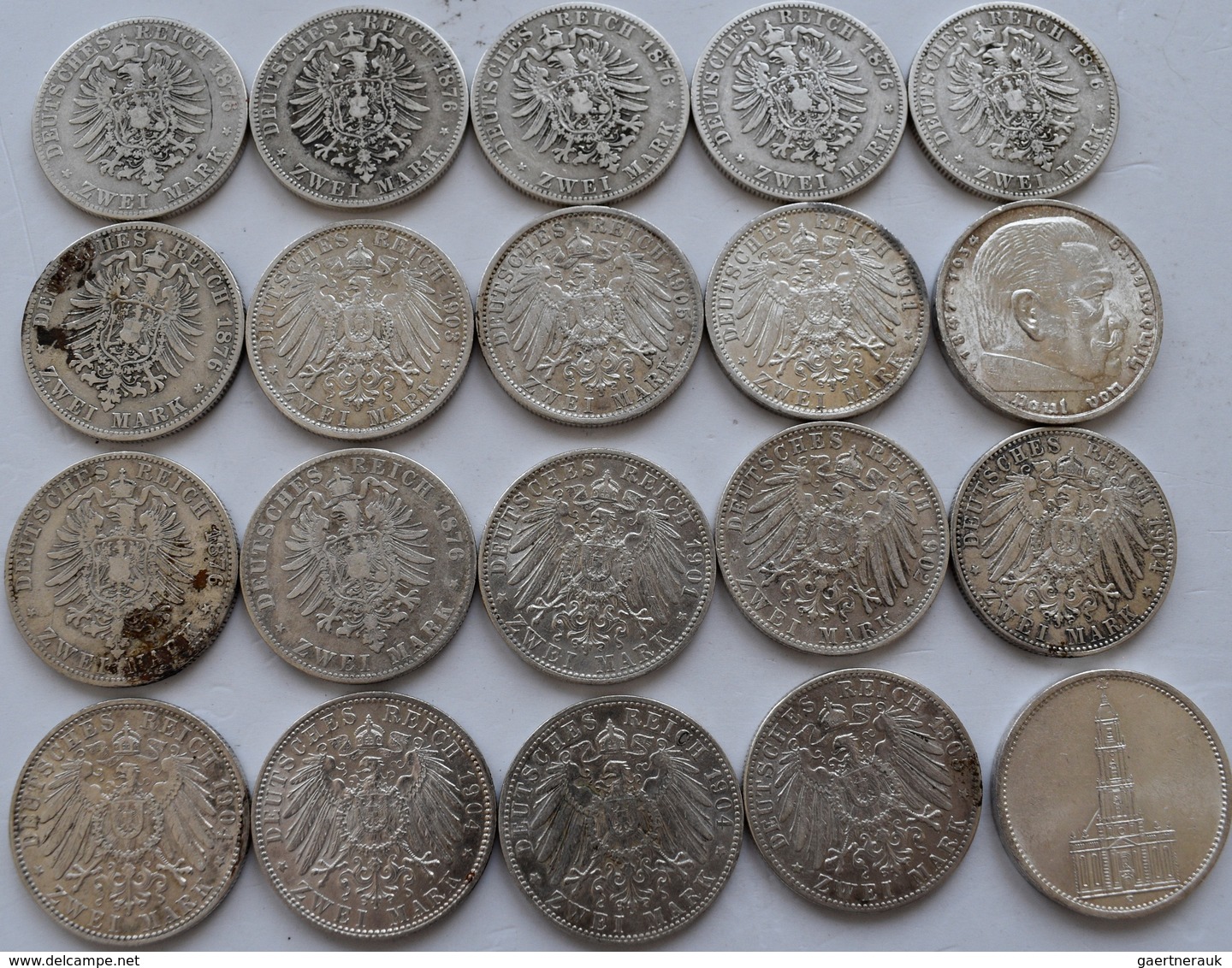 Umlaufmünzen 2 Mark Bis 5 Mark: Lot 20 Münzen, Dabei: 9 X 2 Mark Preußen (1876-1911), 9 X 2 Mark Bay - Taler Et Doppeltaler