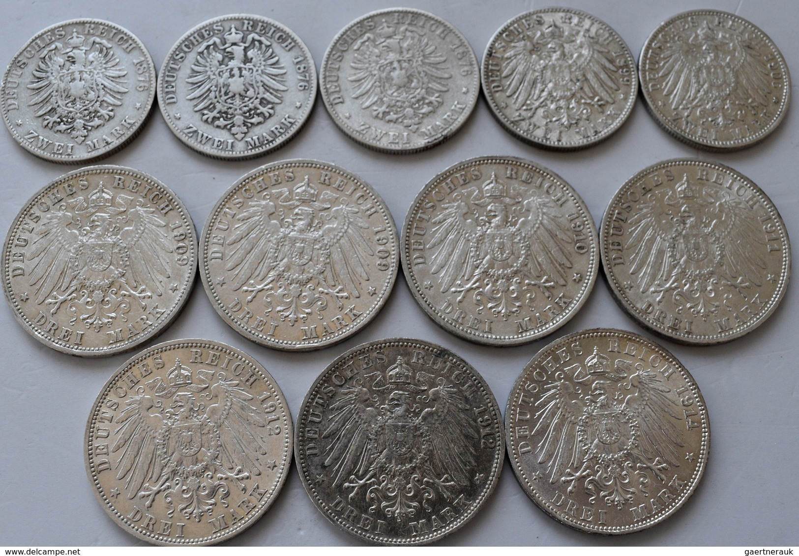 Baden: Kleines Lot An 5 X 2 Mark (1876-1906) Sowie 7 X 3 Mark (1909-1914). Insg. 12 Münzen. Sehr Sch - Taler & Doppeltaler