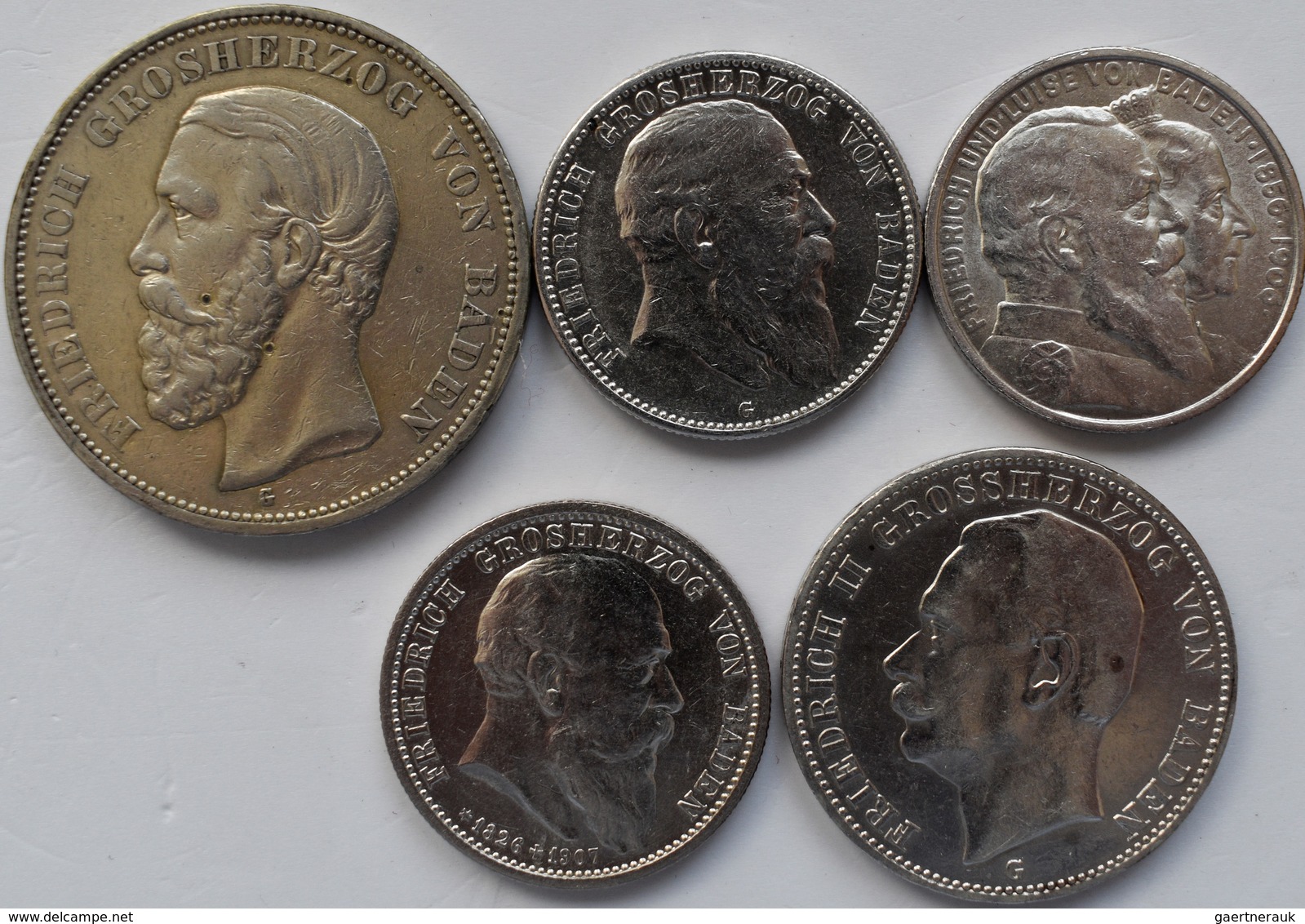 Baden: Lot 5 Münzen (Typensammlung), Dabei: 5 Mark 1901 (J. 29), 2 Mark 1905 (J. 32), 2 Mark 1906 (J - Taler Et Doppeltaler
