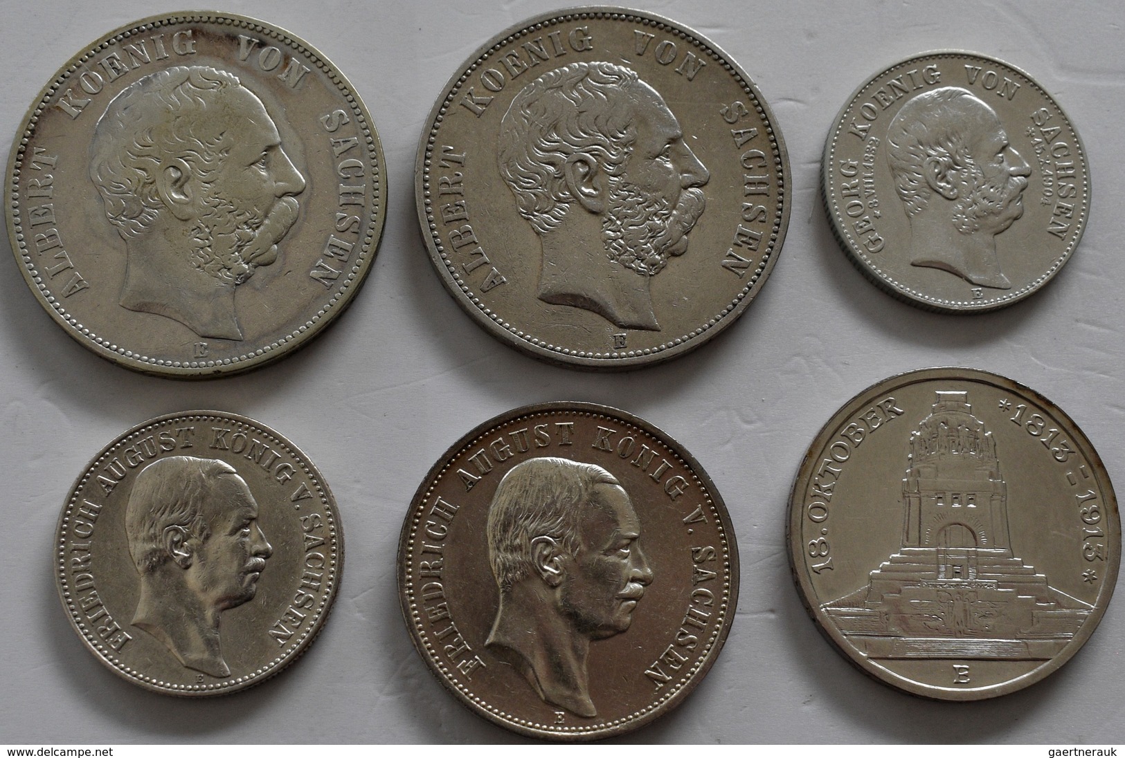 Sachsen: Lot 6 Münzen (Typensammlung), Dabei: 5 Mark 1875 (J. 122), 5 Mark 1895 (J. 125), 2 Mark 190 - Taler & Doppeltaler