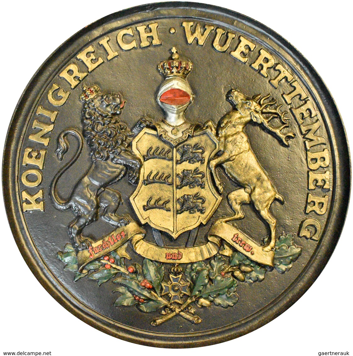 Varia, Sonstiges: Altes Rundes Relief Wappenschild Königreich Württemberg, Eisenguss, Nachkoloriert, - Other & Unclassified