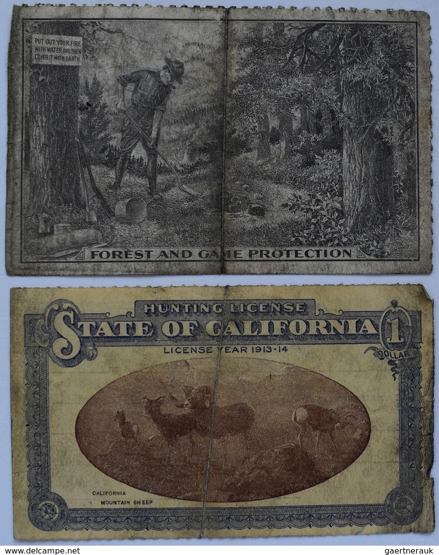 Varia, Sonstiges: State Of California Hunting License, Lot 2 Stück Zu Je 1 Dollar. 1x Expires June 3 - Sonstige & Ohne Zuordnung