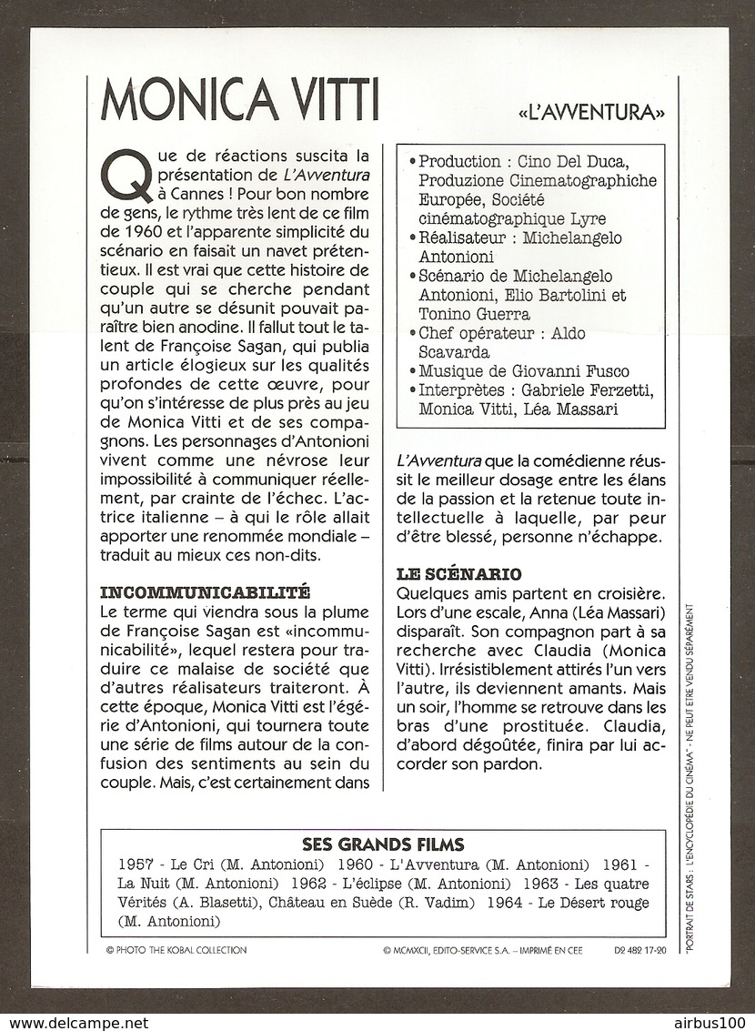 PORTRAIT DE STAR 1960 ITALIE ITALIA ITALY - ACTRICE MONICA VITTI L'AVVENTURA - ACTRESS CINEMA - Fotos