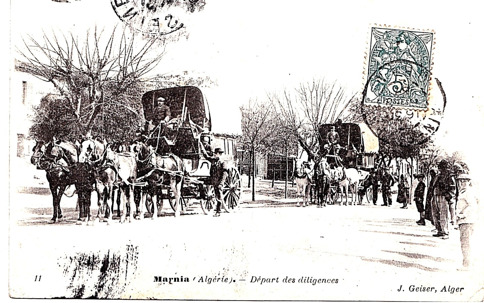 TOP : ALGERIE - MARNIA - LE DEPART DES DILIGENCES EN 1907 Bb-565 - Autres & Non Classés