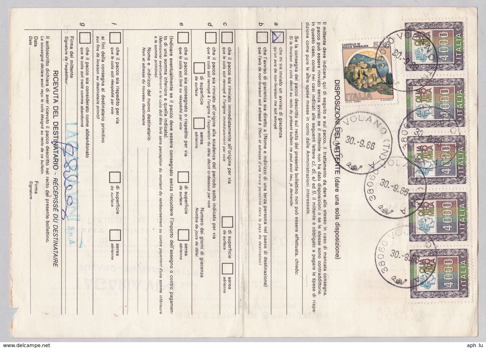 Hohe Frankatur Auf Bollettino Di Spedizione (br6283) - 1981-90: Storia Postale