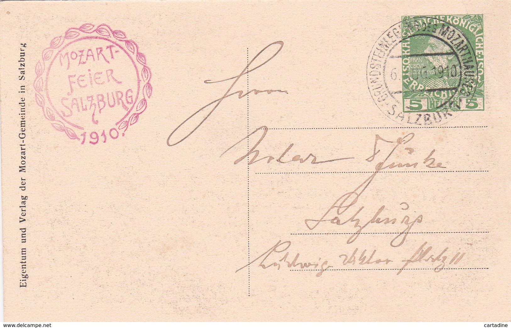 Entier  Postal Stationery - Österreich / Autriche - Mozart Gemeinde In Salzburg - 1910 - Etat: Coin Corné - Other & Unclassified