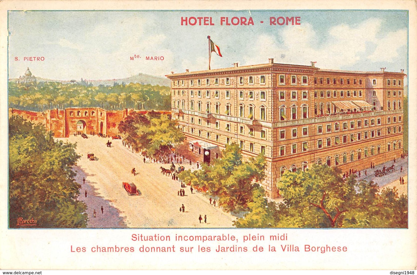 M08105 "HOTEL FLORA-ROME"  CART. POST. ORIG. NON SPEDITA - Cafes, Hotels & Restaurants