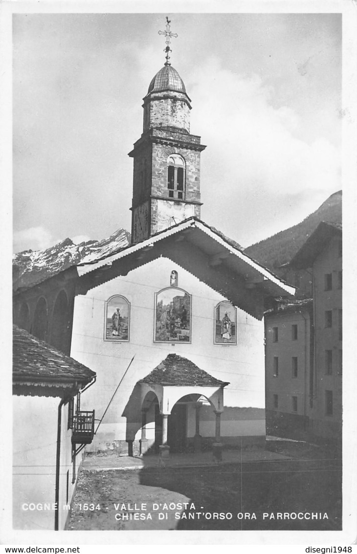 M08107 "COGNE M. 1534-VALLE D'AOSTA-CHIESA DI SANT'ORSO ORA PARROCCHIA"  CART. POST. ORIG. SPEDITA 1954 - Altri & Non Classificati