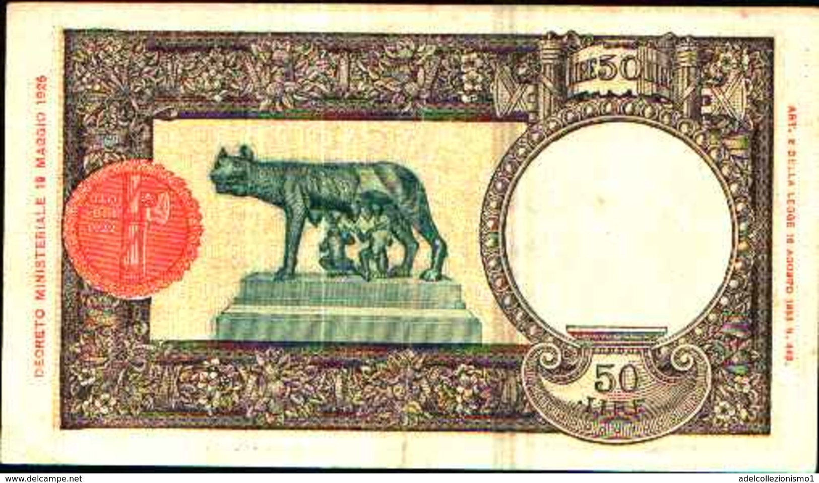 1792) 50 LIRE LUPETTA(FASCIO)L'AQUILA-DEC. 13-2-1943 -SPL - 50 Lire