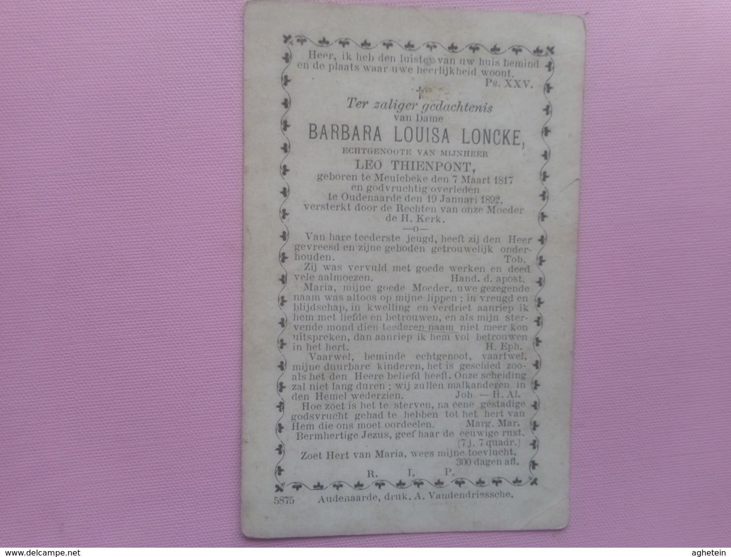 D.P.-BARBARA  LOUISA LONCKE °MEULEBEKE 7-3-1817+OUDENAARDE 19-1-1892 - Religion & Esotérisme