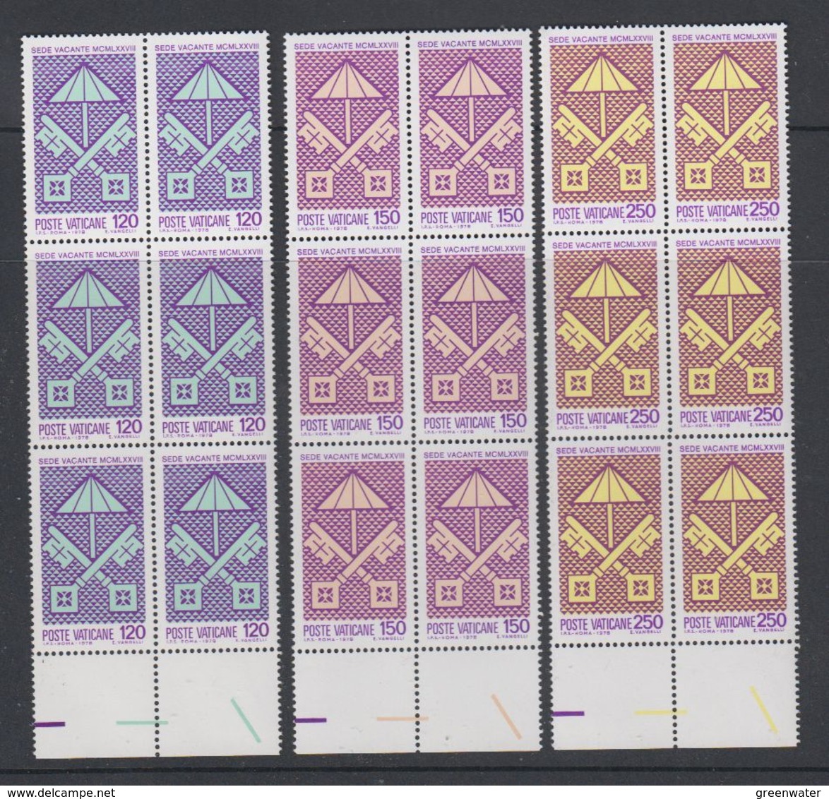 Vatican City 1978 Sede Vacante 3v Bl Of 6 ** Mnh (42761C) - Ongebruikt