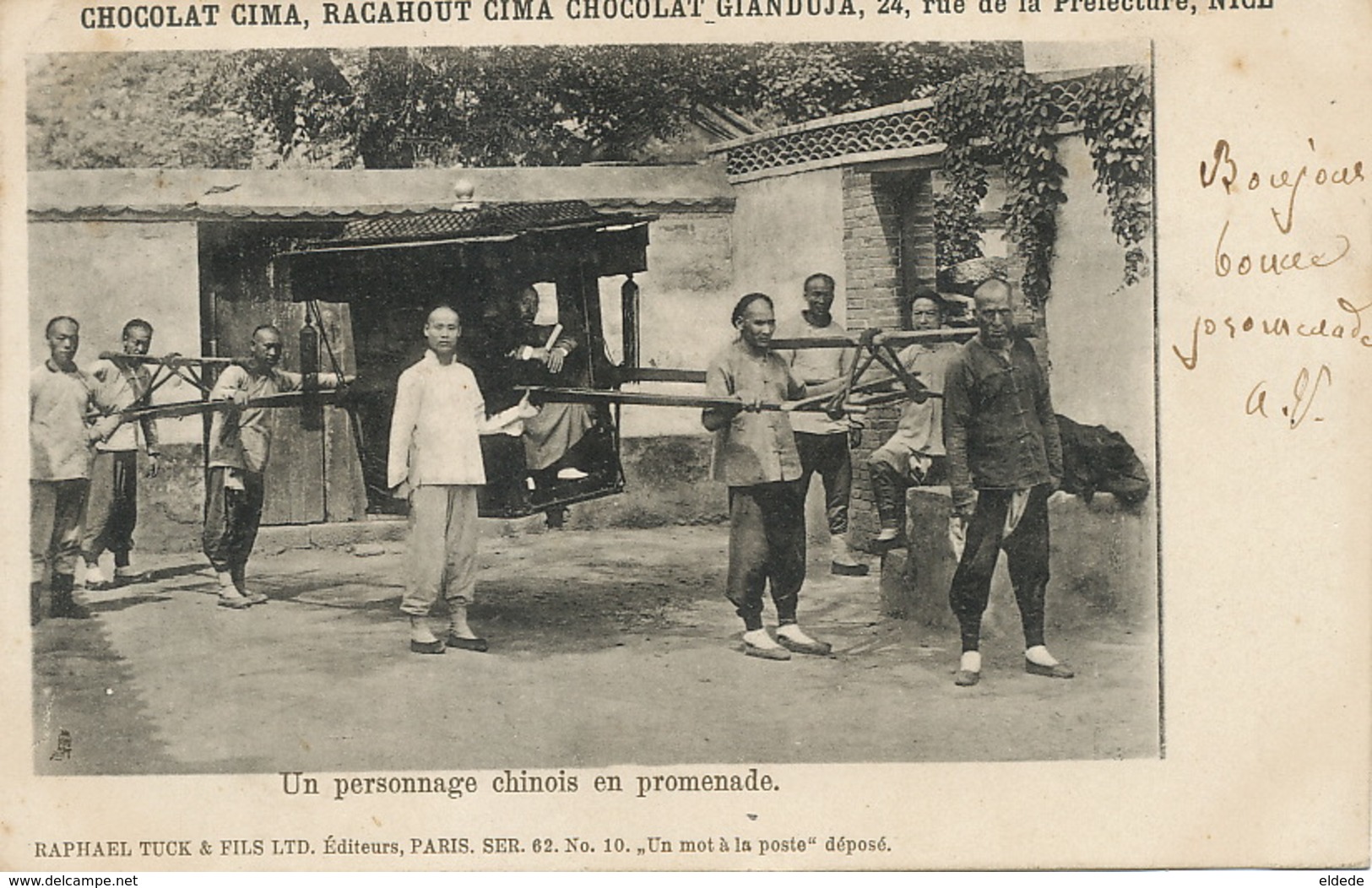 Un Personnage Chinois En Promenade . Palanquin . Raphael Tuck Pub Chocolat Cima Nice . 1902 - China