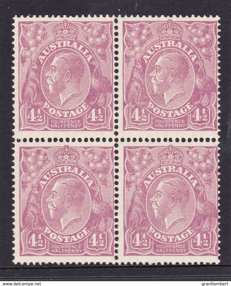 Australia 1927 King George V 4 1/2d Violet SMW P14 Block Of 4 MNH - Neufs