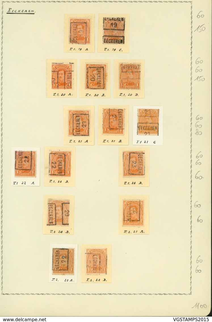 BELGIQUE PREOS EECKEREN 1C 1919-1922  POS A,B,C,D VAL CAT 1100 FB MONTE SUR FEUILLE (DD) DC-3268 - Roulettes 1920-29