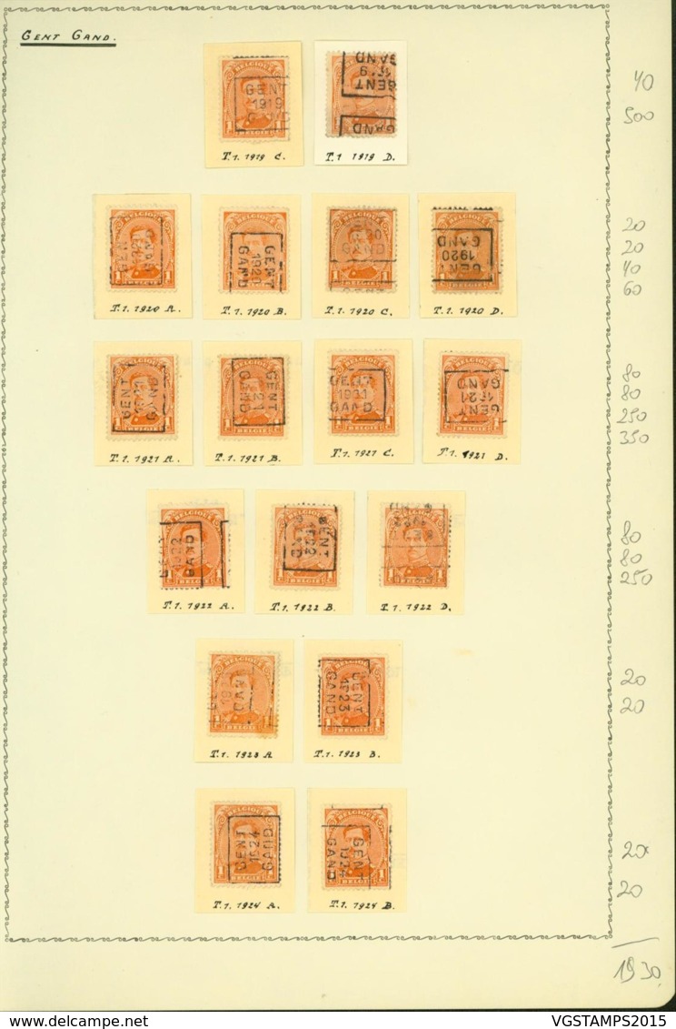 BELGIQUE PREOS GENT 1C 1919-1924  POS A,B,C,D VAL CAT 1930 FB MONTE SUR FEUILLE (DD) DC-3286 - Roulettes 1920-29