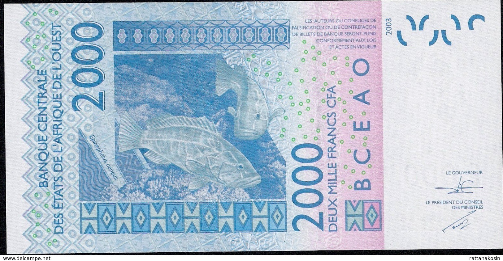 W.A.S.  TOGO  P816To 2000 FRANCS (20)15  UNC. - Togo